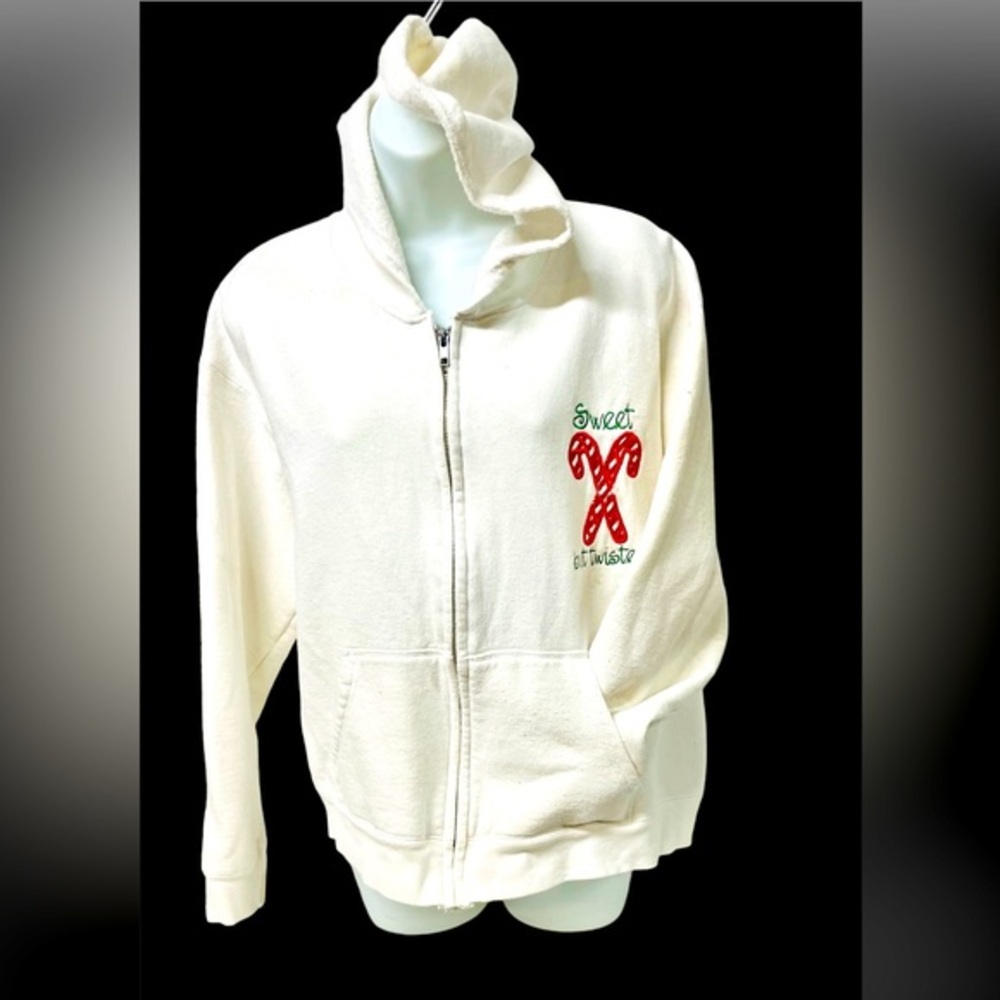 Sweet And Twisted white Christmas Hoodie with Candy Cane  zipper front